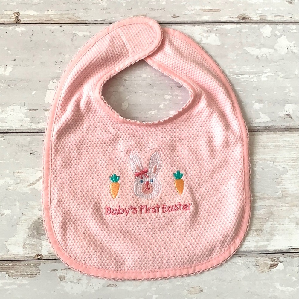 Baby Girl Bib Pink Baby’s First Easter OS Spring Carrots Bunny NEW Carters